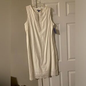 White Sleeveless Dress with Eyelet Trim